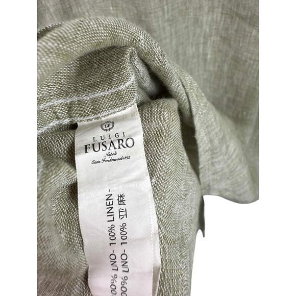 Luigi Fusaro Shirt Mens Large Green 100% Linen Long Sleeve Button Up Puro Lino - Picture 4 of 6